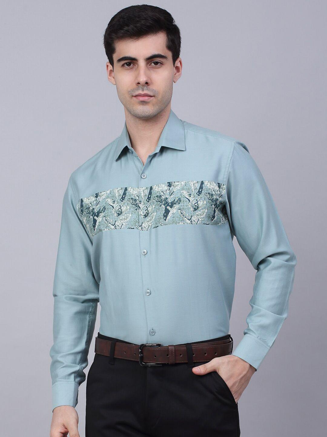 jainish men sea green classic printed formal shirt