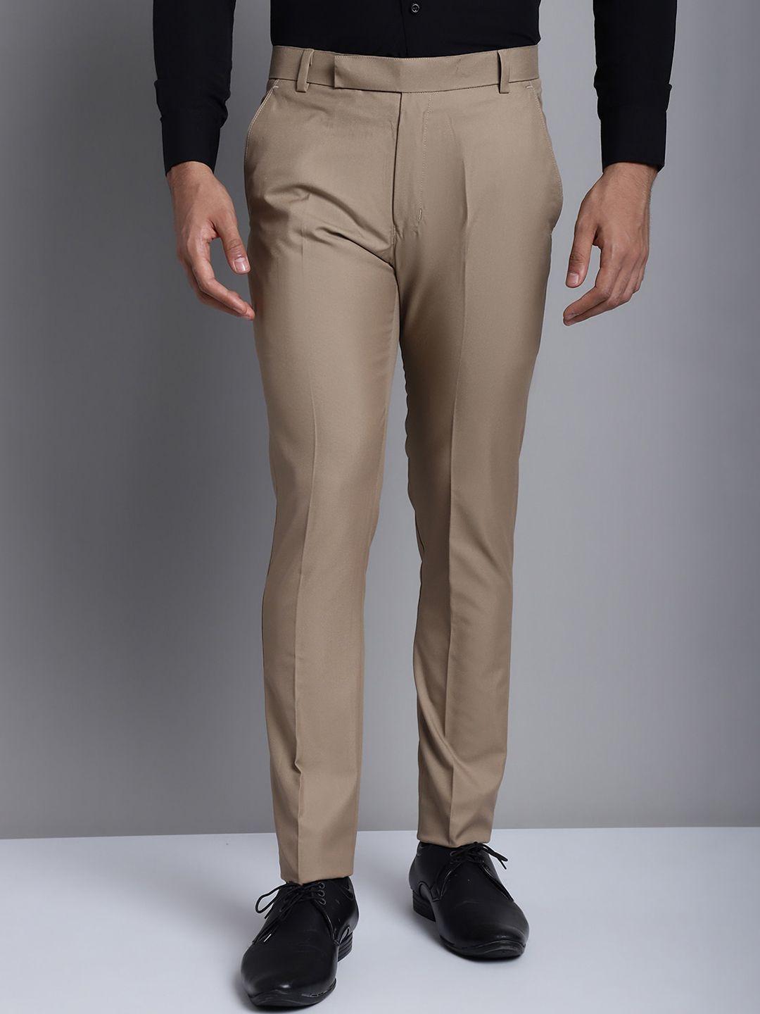 jainish men smart tapered fit cotton formal trousers