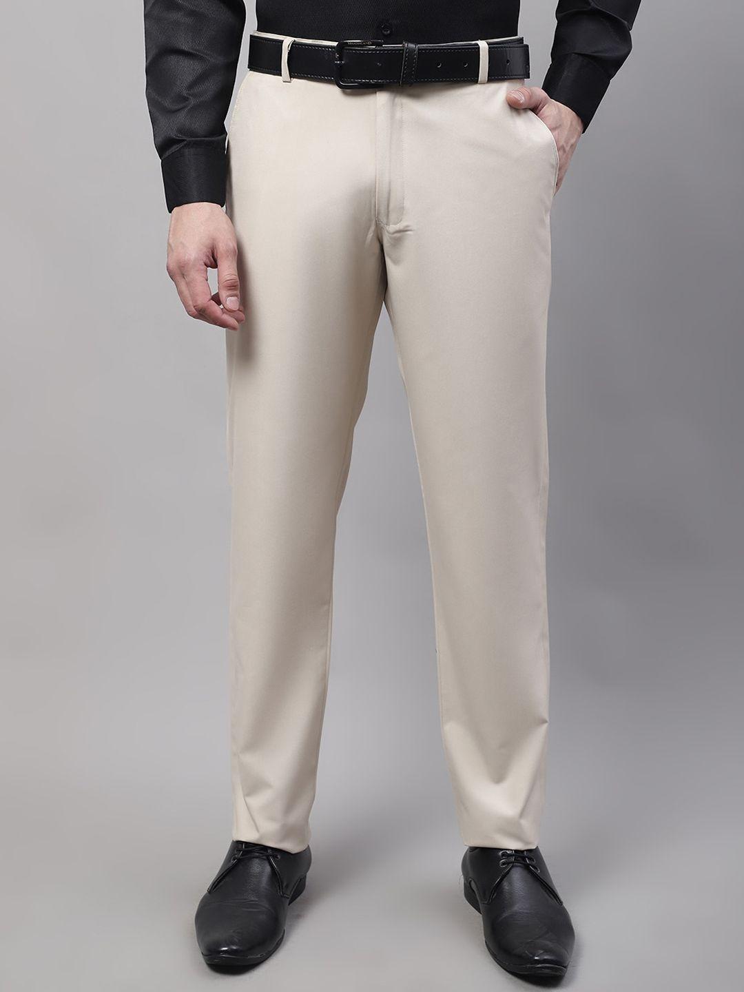jainish men smart tapered fit easy wash formal trousers