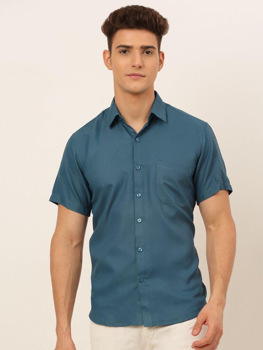 jainish men teal solid classic casual shirt