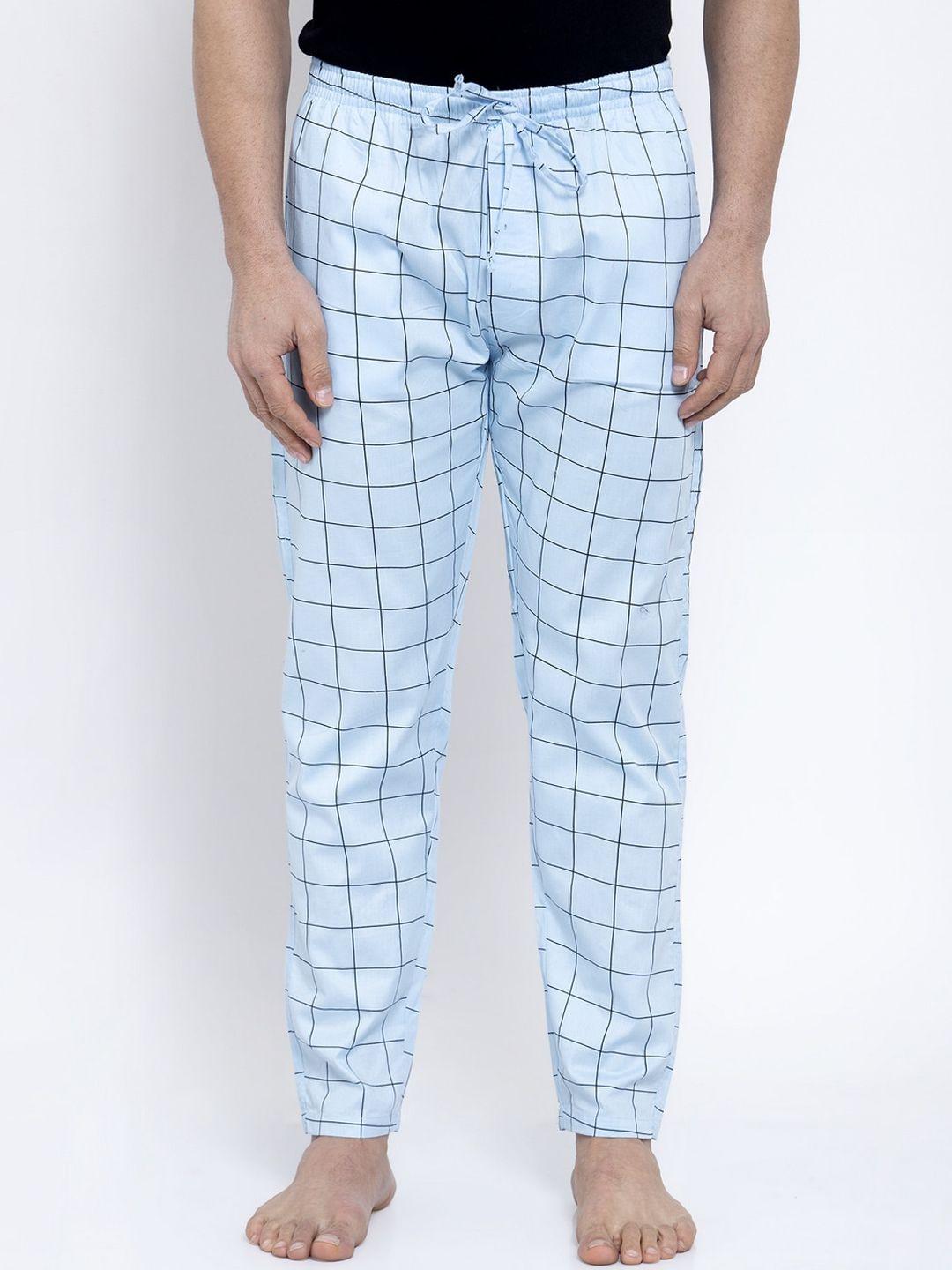 jainish men turquoise blue & black checked lounge pants