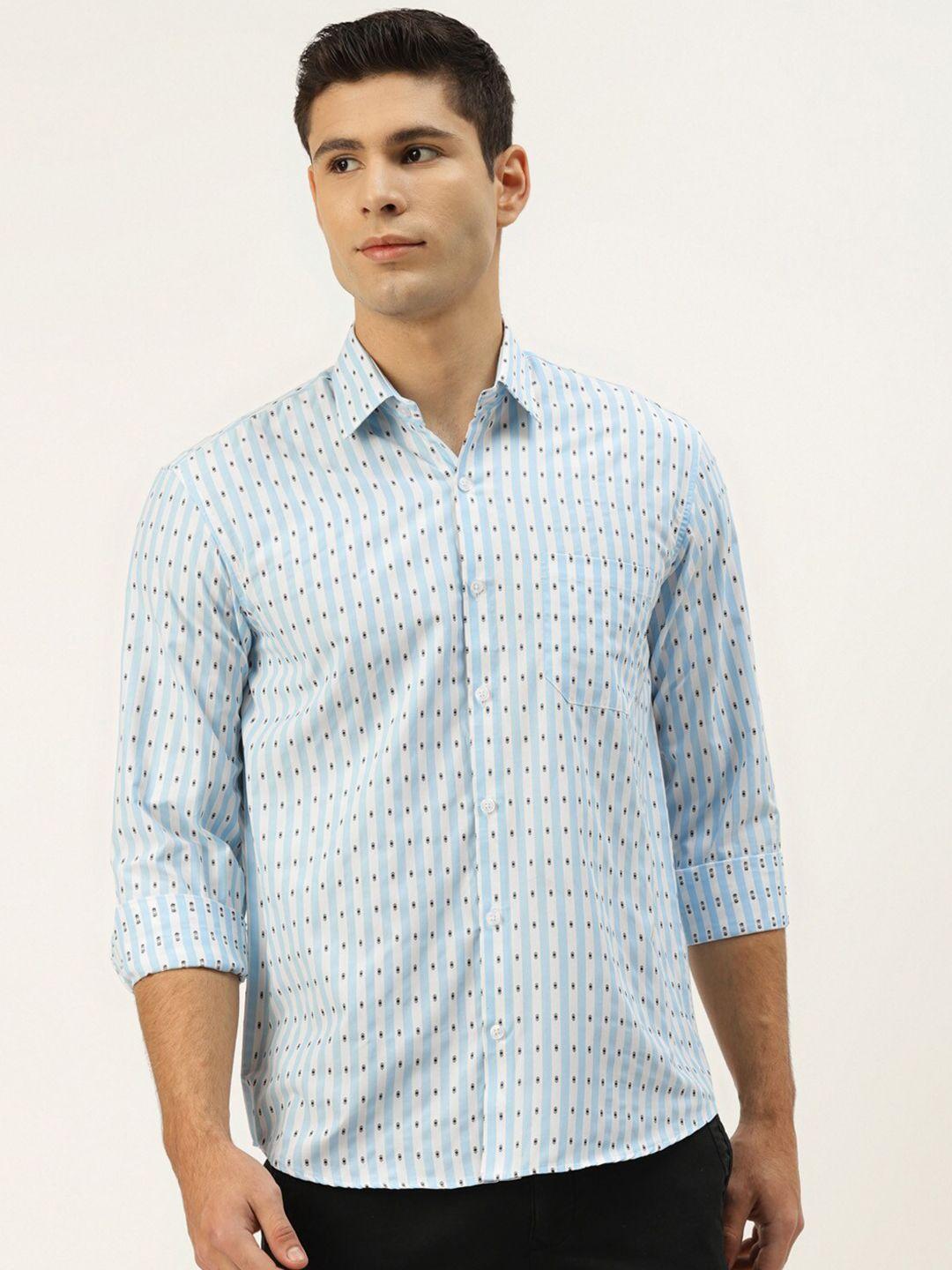 jainish men turquoise blue & white smart printed pure cotton regular fit casual shirt
