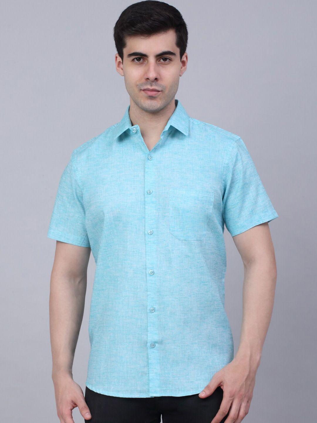 jainish men turquoise blue classic pure cotton casual shirt