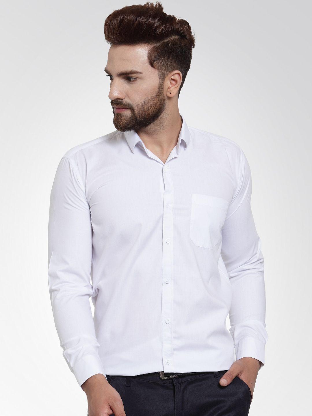 jainish men white smart regular fit solid formal shirt