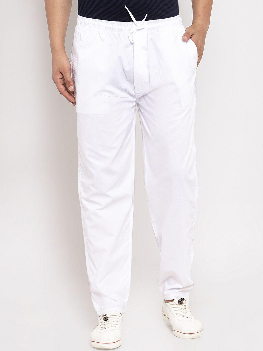 jainish men white solid slim fit cotton track pants