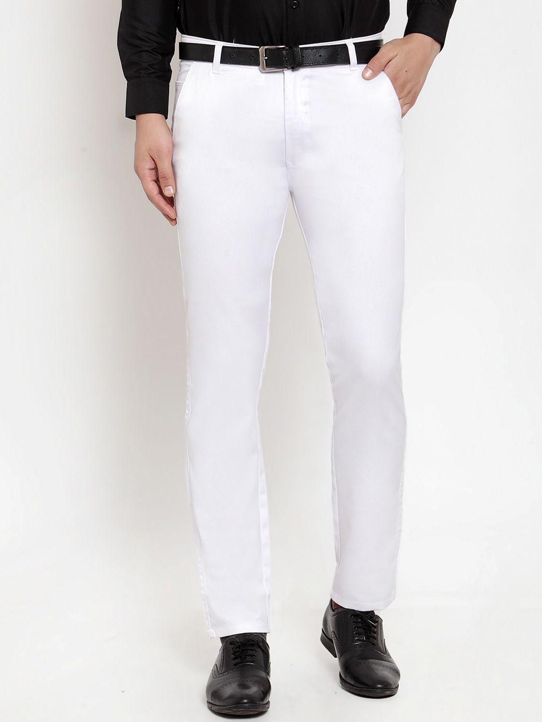jainish men white tapered fit cotton trousers
