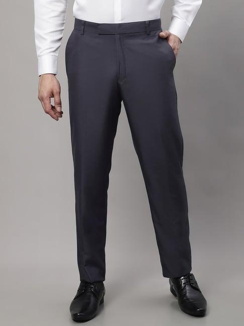 jainish mid grey cotton tapered fit trousers