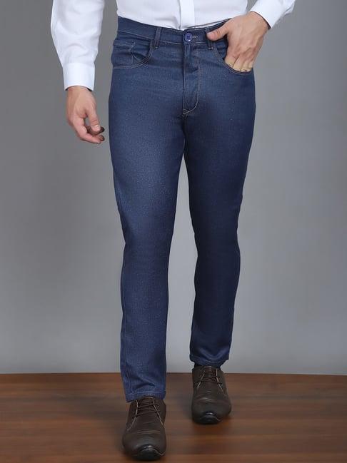 jainish navy blue tapered fit trousers