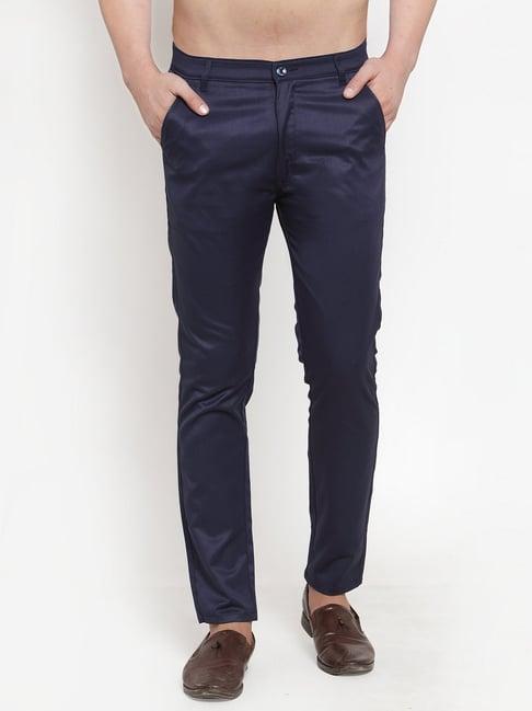 jainish navy cotton tapered fit chinos