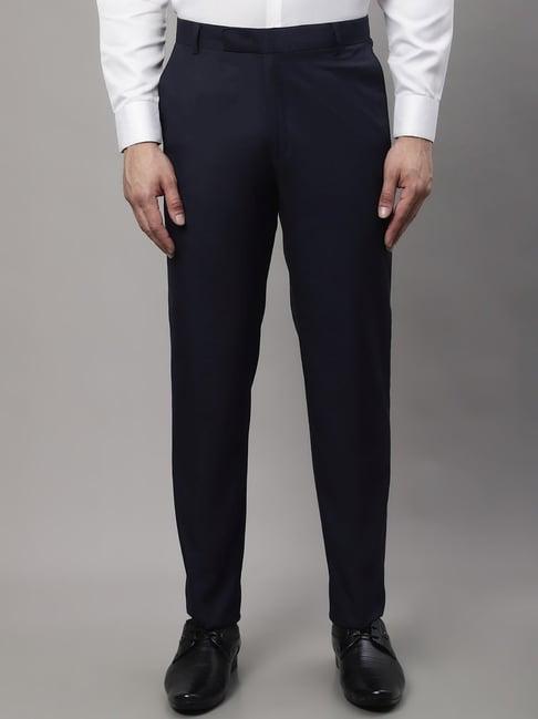 jainish navy cotton tapered fit trousers