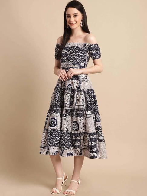 jainish navy printed a-line dress