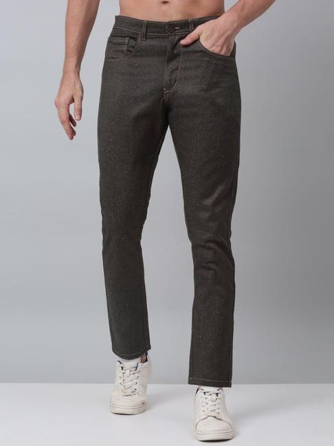 jainish olive green cotton tapered fit trousers