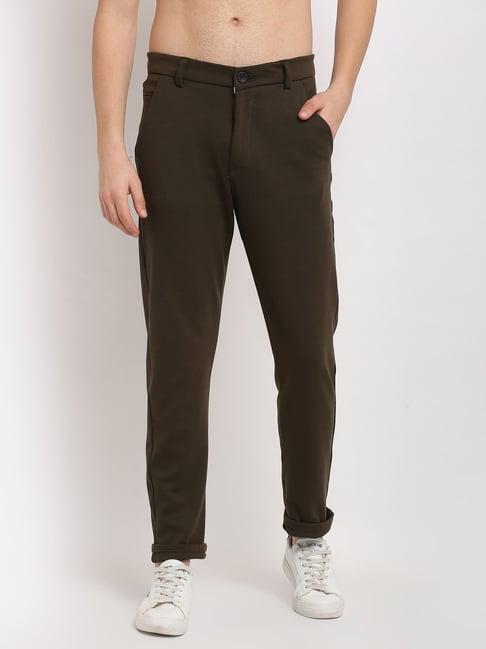 jainish olive green cotton tapered fit trousers