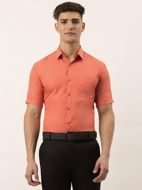 jainish orange cotton regular fit shirt