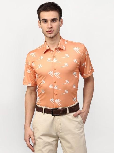 jainish peach cotton regular fit printed shirt
