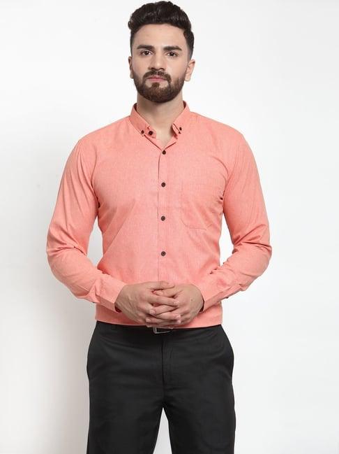 jainish peach cotton regular fit shirt