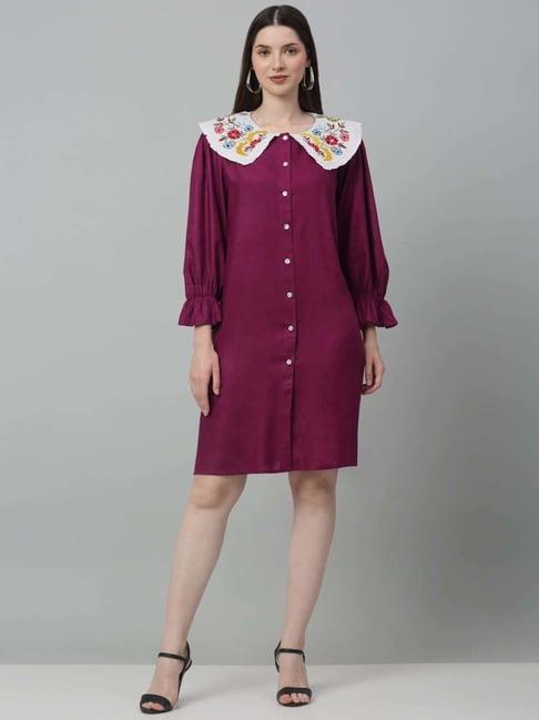 jainish purple embroidered a-line dress
