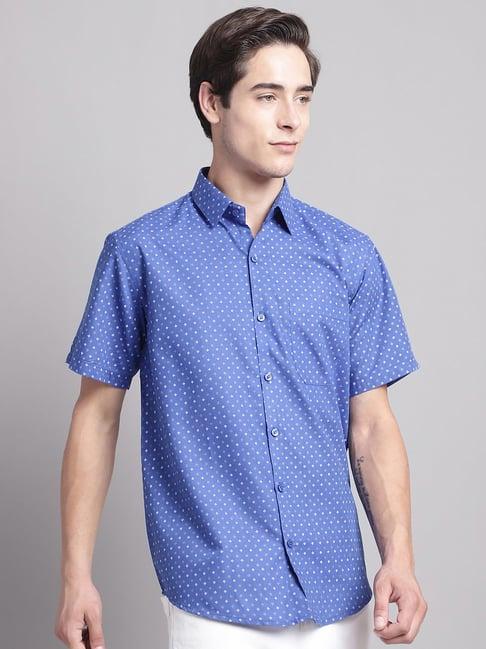 jainish royal blue regular fit printed cotton shirt