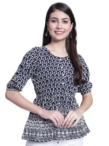 jainish women's chikankari & sequins work empire top (navy, m)