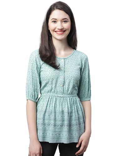 jainish women's chikankari work empire top (sky, xs)