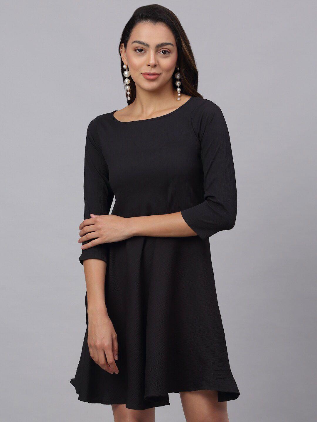 jainish women black solid a-line dress