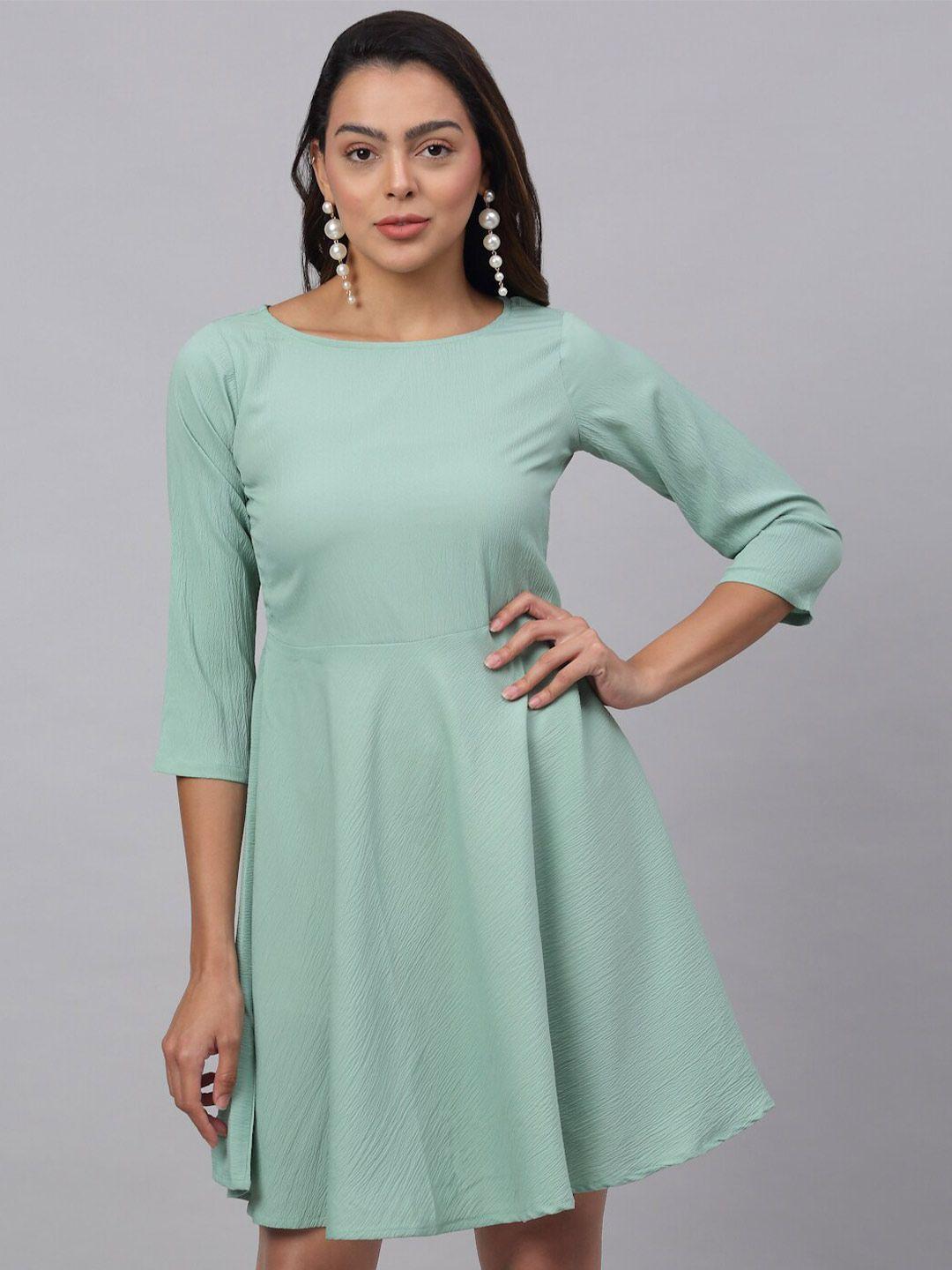 jainish women green solid a-line dress