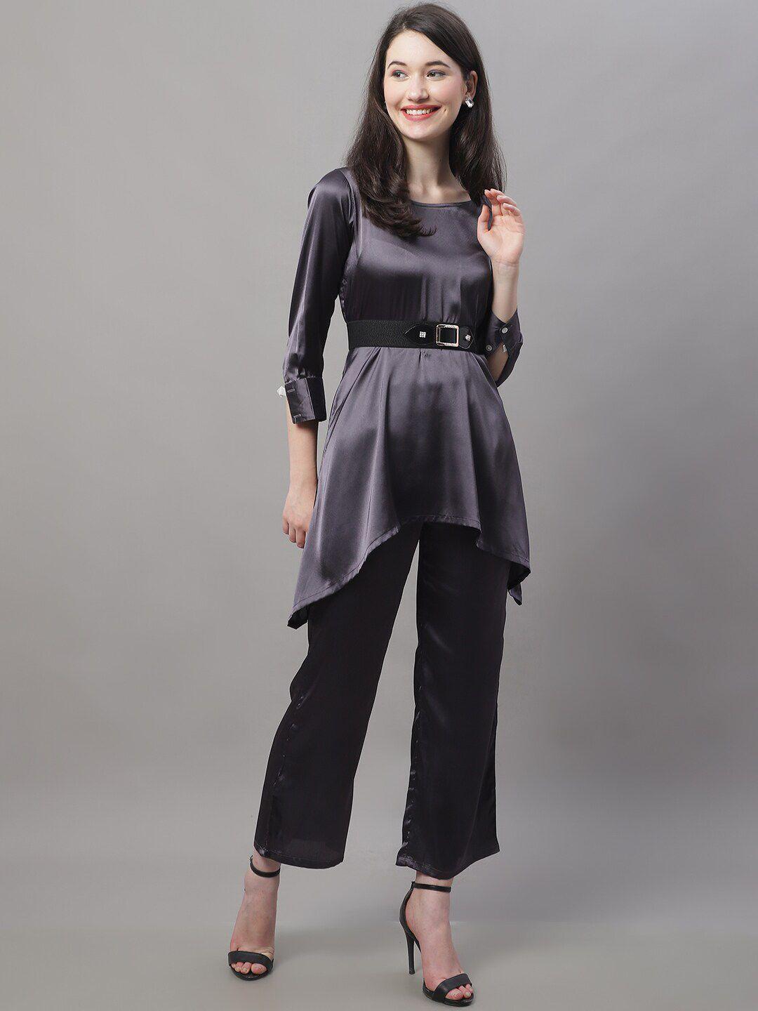 jainish women satin top and palazzo with belt