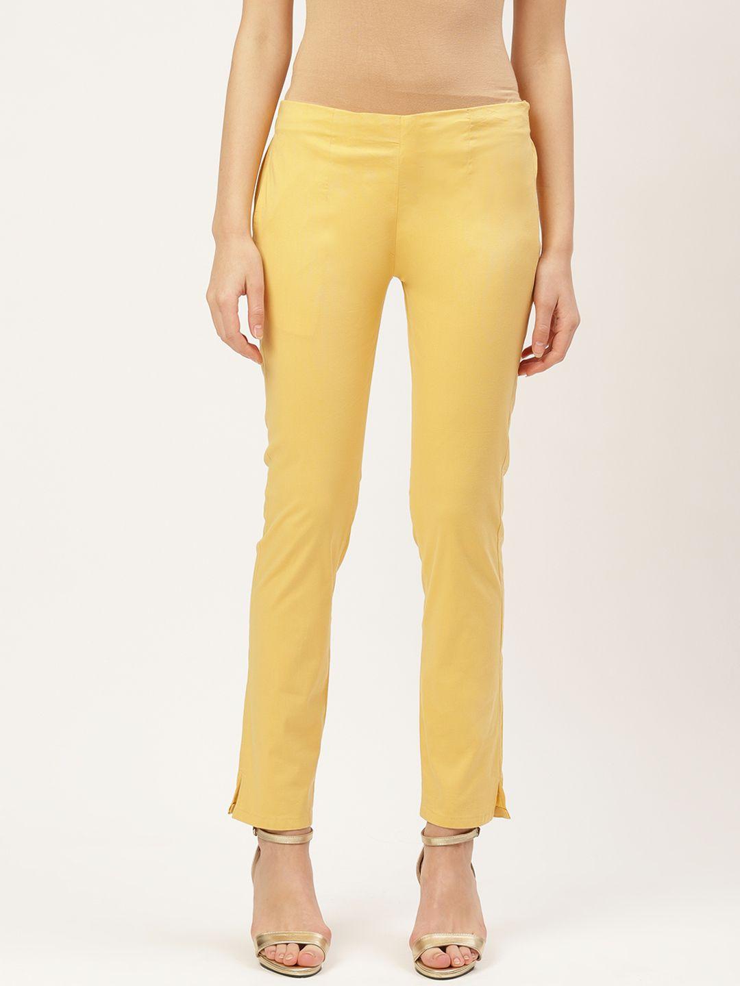 jainish women yellow smart slim fit regular trousers