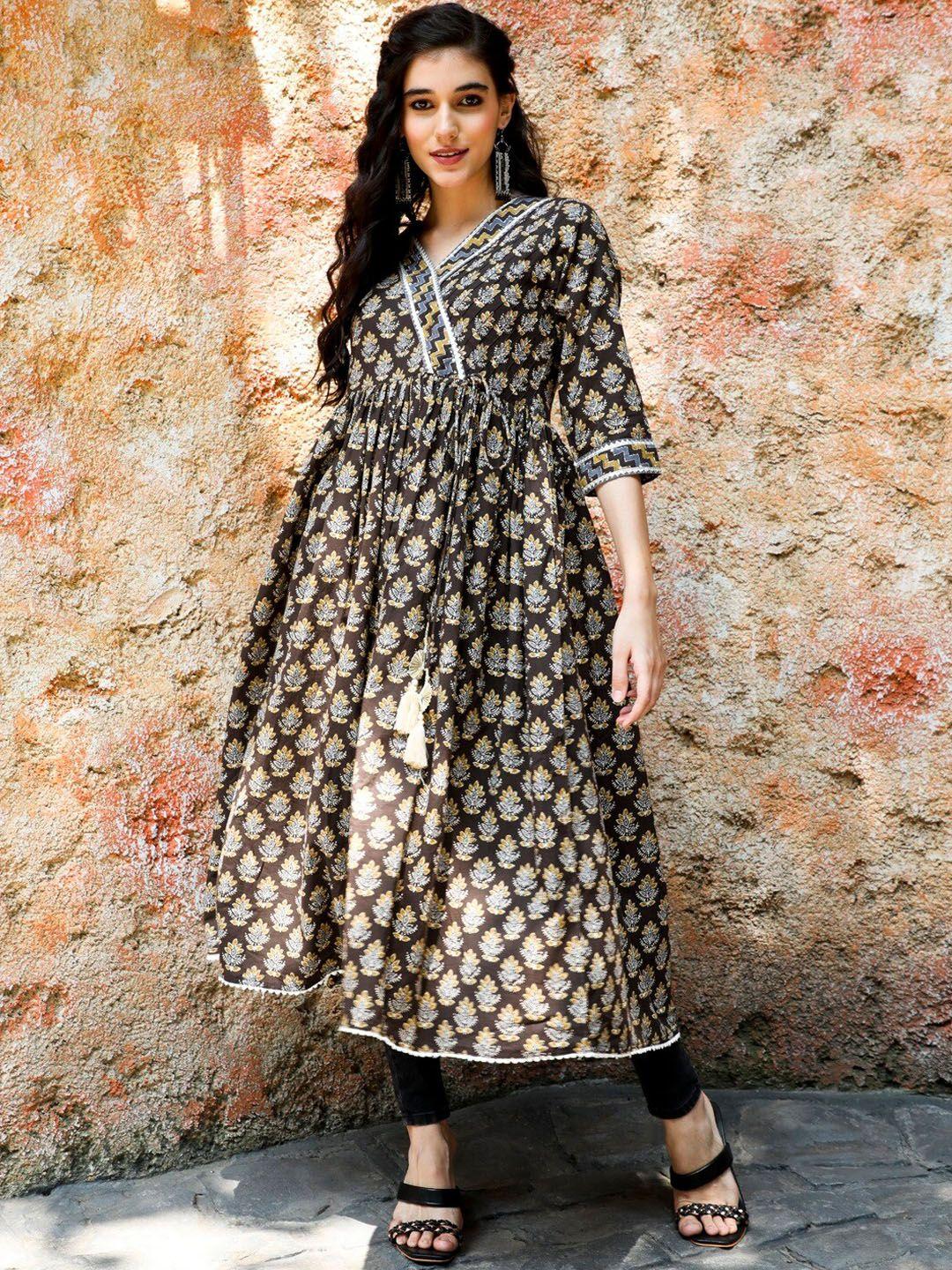 jaipur kurti ethnic motifs printed gotta patti anarkali cotton kurta