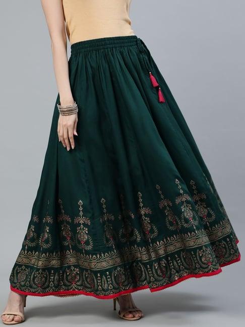 jaipur kurti green printed skirt