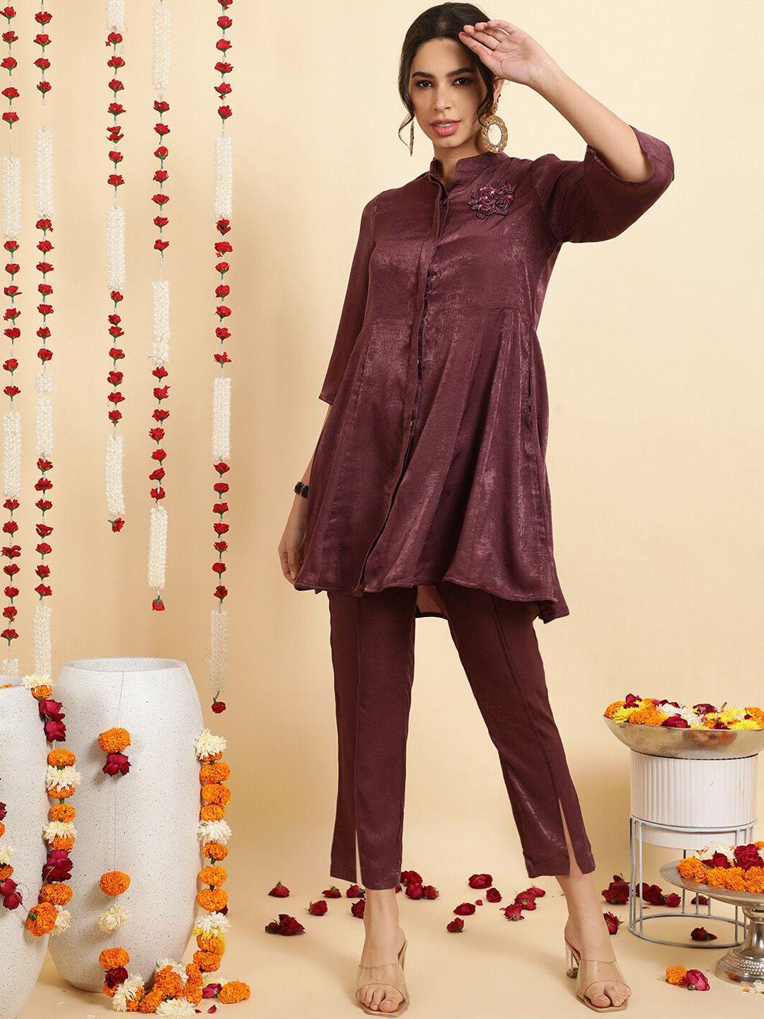 jaipur kurti patchwork detail empire style velvet a-line top with trousers