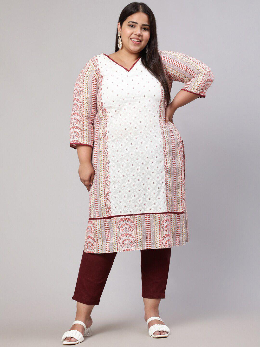 jaipur kurti pink plus size ethnic motifs printed cotton kurta