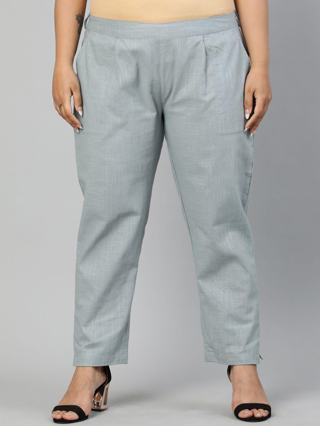 jaipur kurti plus size women grey solid regular trousers