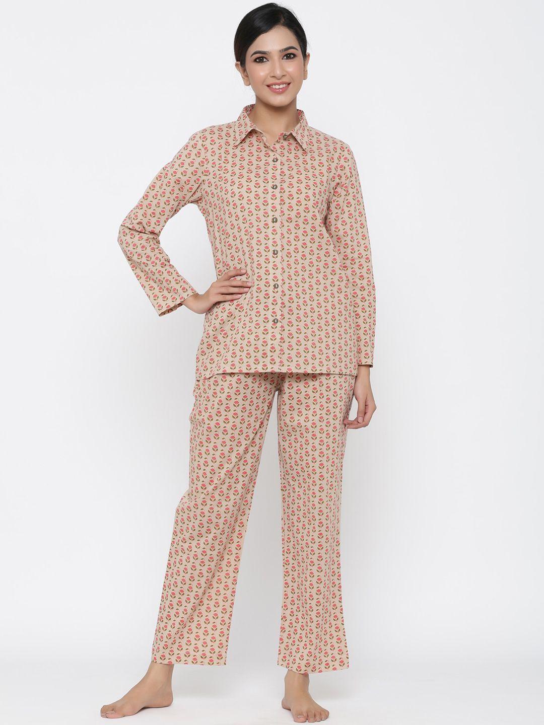 jaipur-kurti-women-beige-&-pink-printed-night-suit