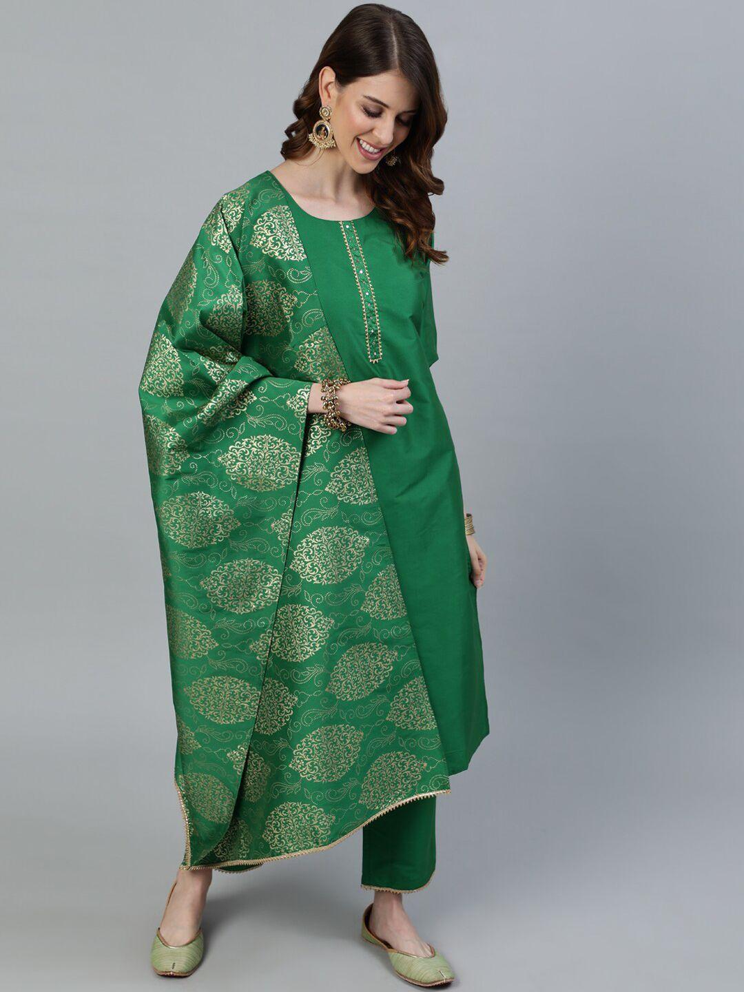 jaipur kurti women green empire kurti with trousers & with dupatta