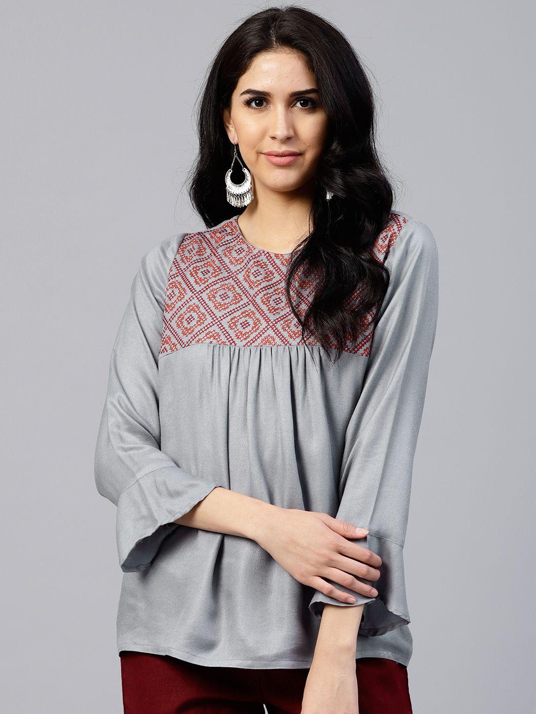 jaipur kurti women grey embroidered top