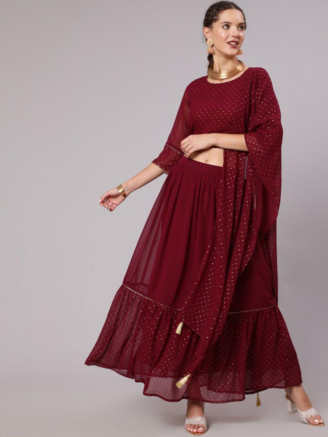 jaipur kurti women maroon printed ready to wear lehenga & blouse with dupatta