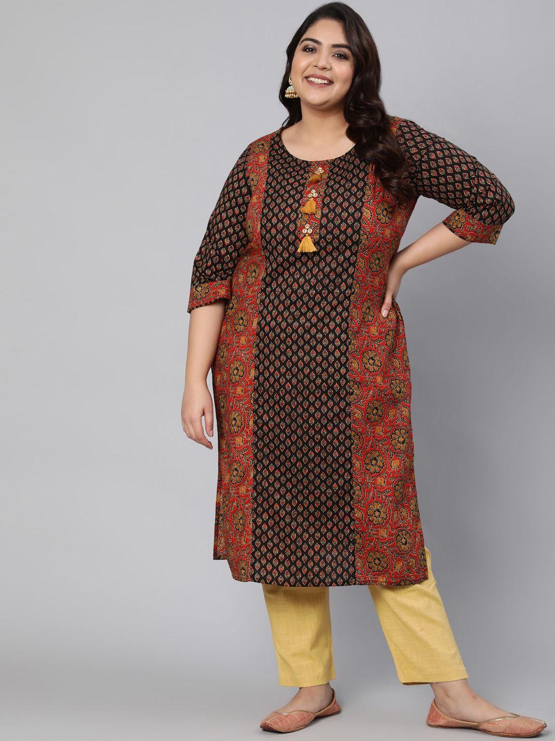jaipur kurti women plus size rust & orange ethnic motifs printed kurta
