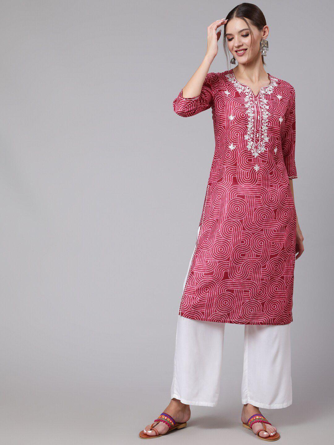 jaipur kurti women red ethnic motifs yoke design silk blend kurta