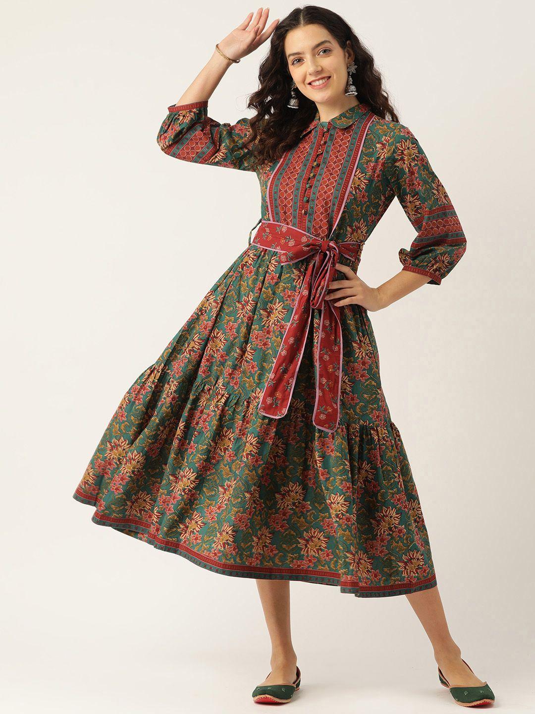 jaipur morni ethnic motifs printed fit & flare midi dress