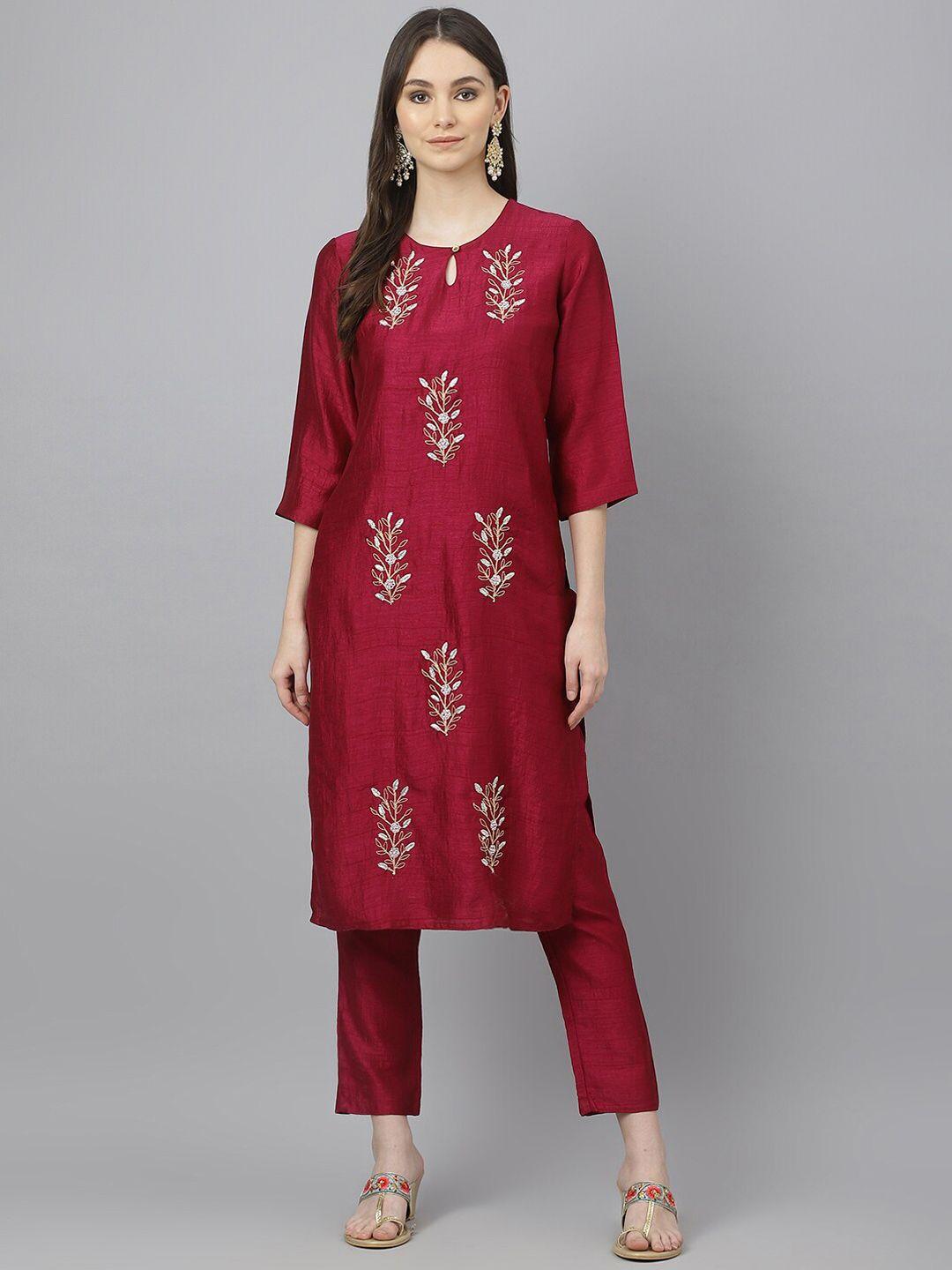 jaipur attire ethnic motifs embroidered beads and stones chanderi silk kurta with trousers