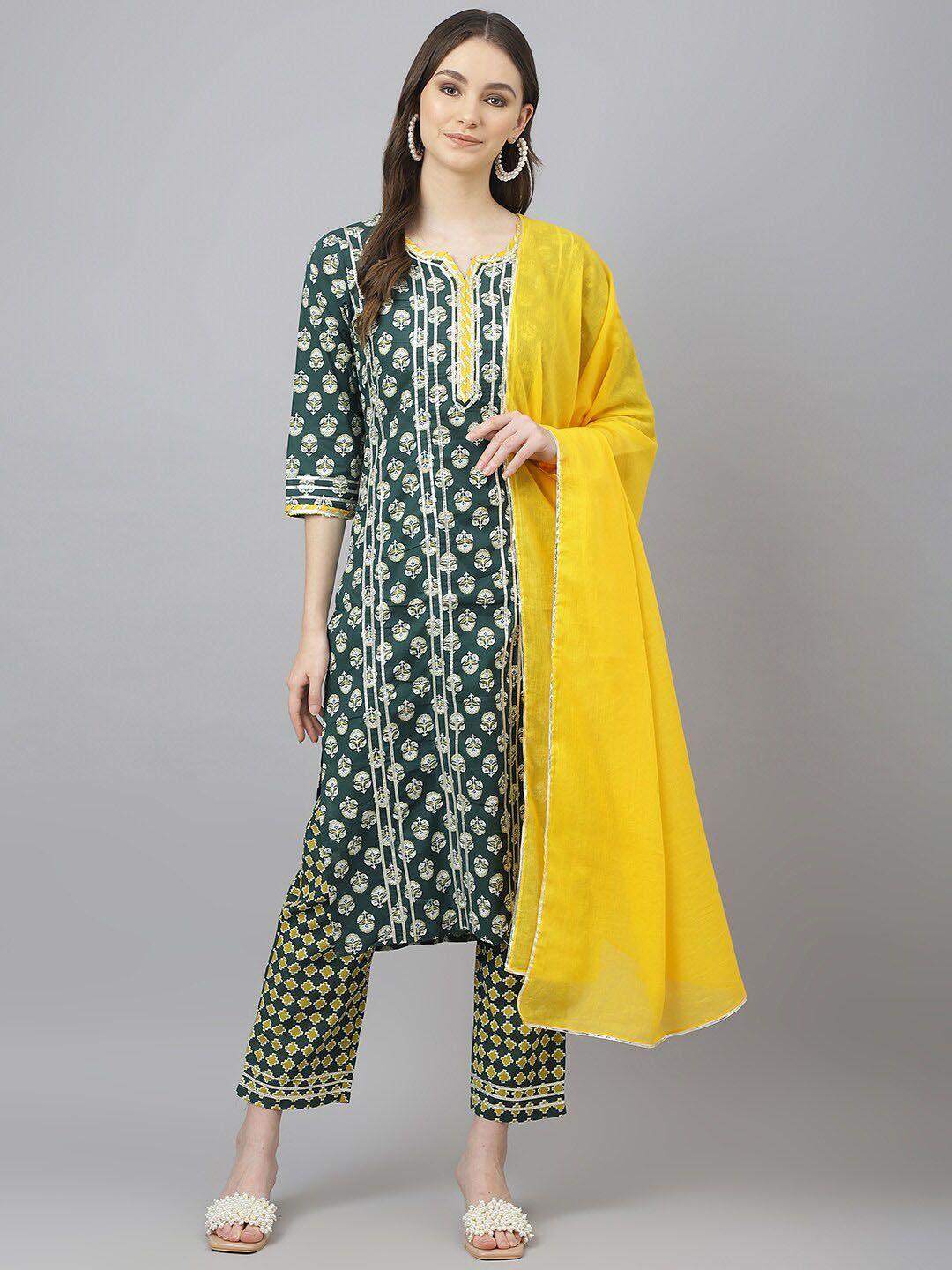 jaipur attire floral printed gotta patti pure cotton kurta with trousers & dupatta