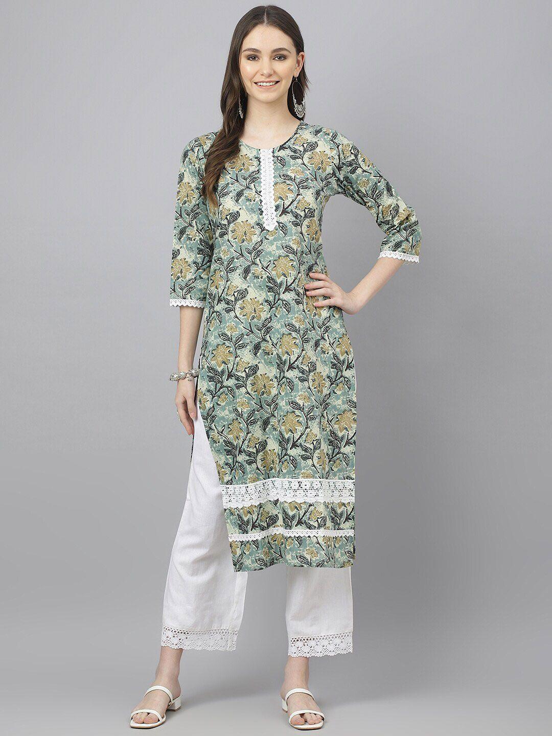 jaipur attire floral printed pure cotton kurta with trousers