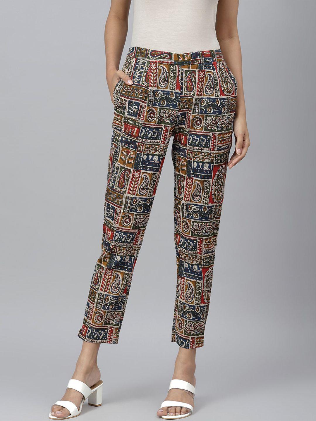 jaipur attire women multicoloured regular fit printed cotton cropped trousers