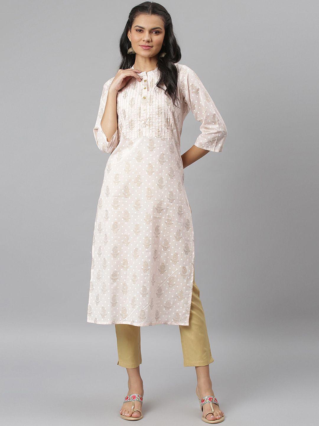 jaipur attire women pink & white ethnic motifs printed kurta