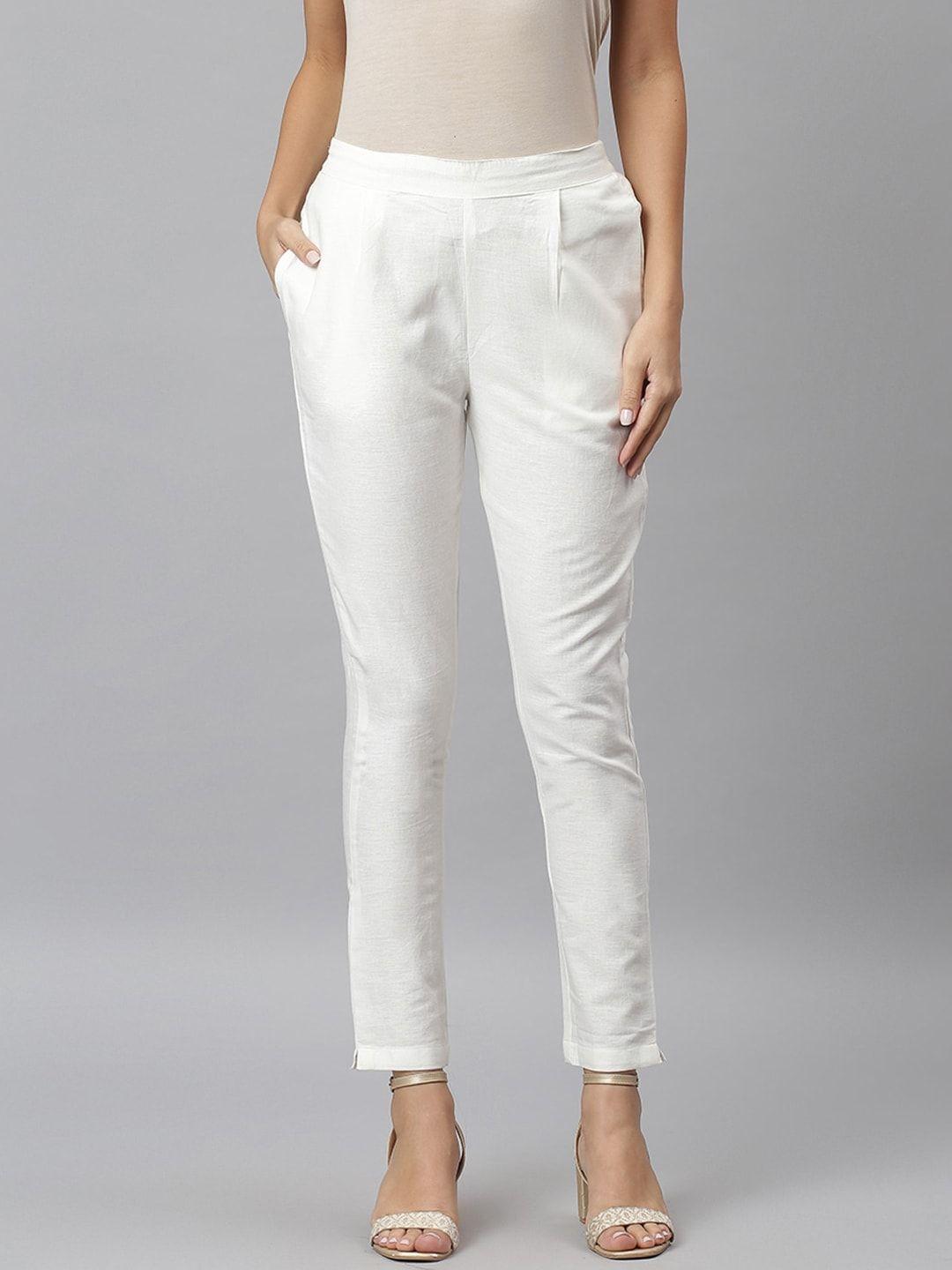 jaipur attire women white pleated cigarette trousers