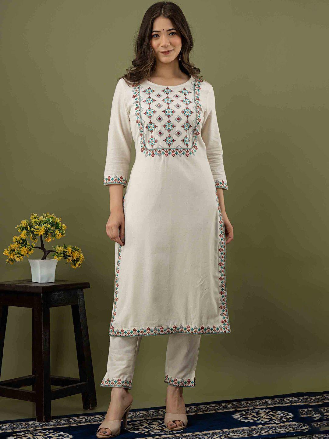 jaipur fashion mode ethnic motif yoke design regular thread work kurta with trousers