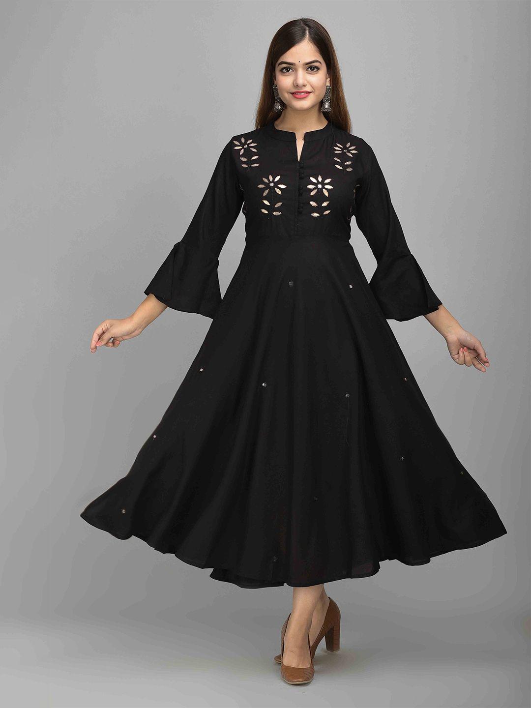 jaipur fashion mode floral embellished mandarin collar bell sleeves mirror work maxi dress