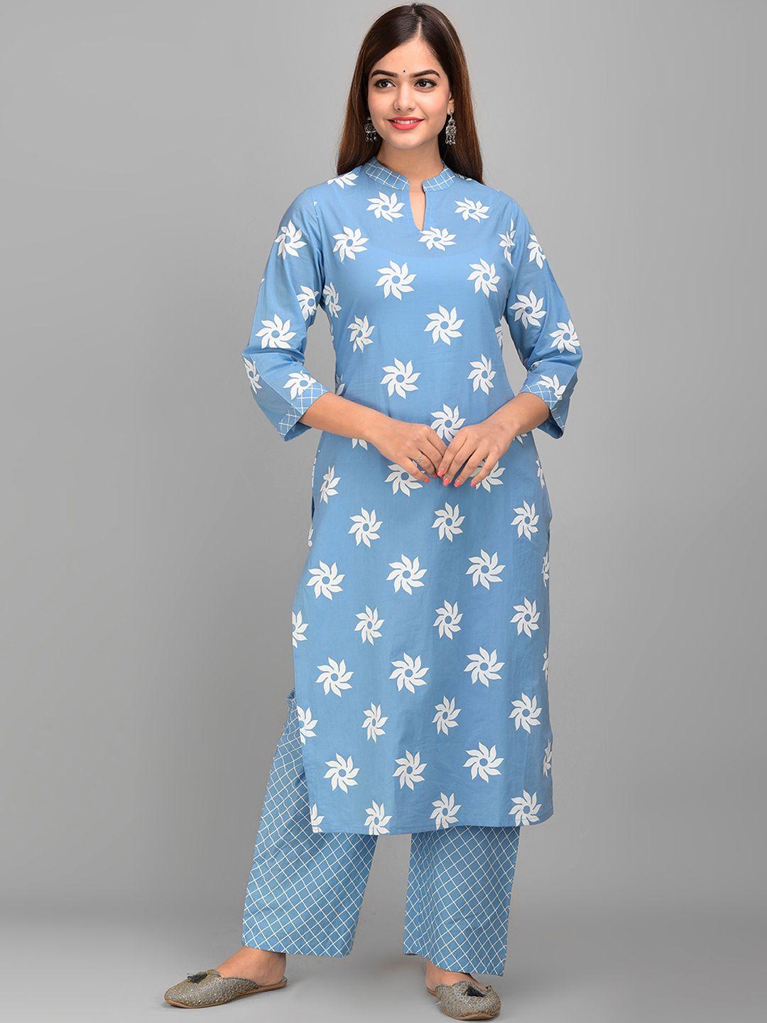 jaipur fashion mode floral printed pure cotton kurta with palazzos & with dupatta