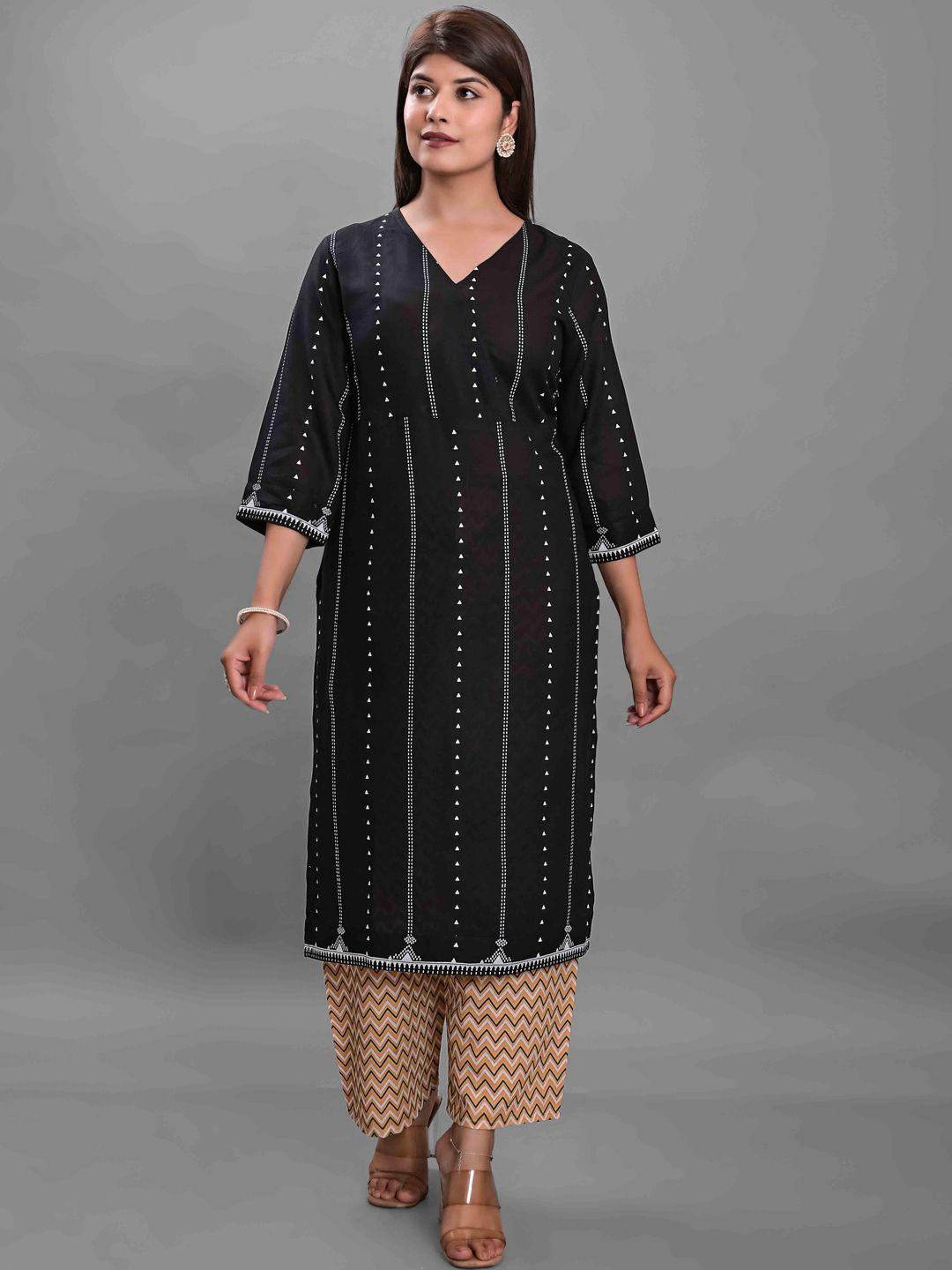 jaipur fashion mode striped v-neck a-line kurta with palazzos